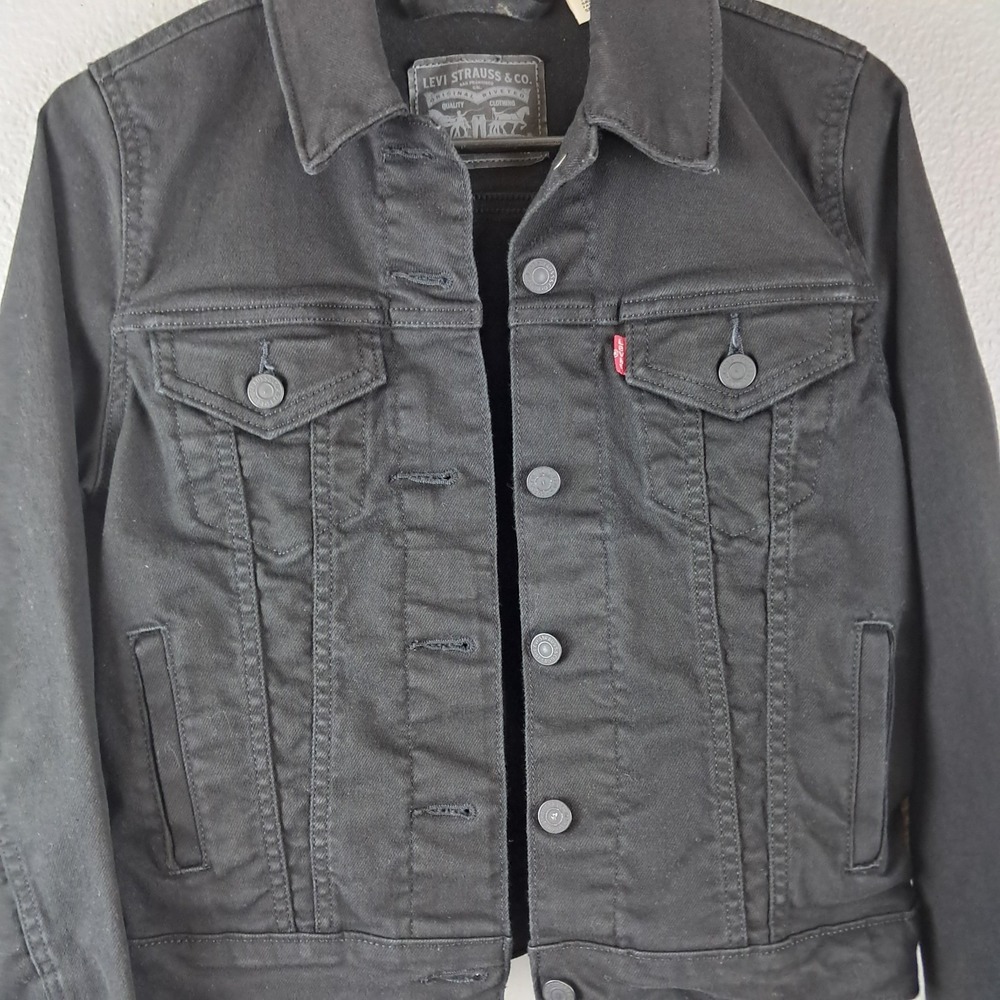 Levis Women Original Trucker Denim Jacket  Black Snap Button‎ Front Classic XS - Picture 14 of 14